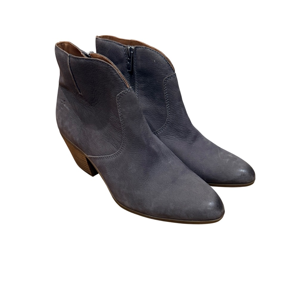 Frye Judith Double Zip Bootie Gray Distressed Leather Block Heel Boot 9M Classic